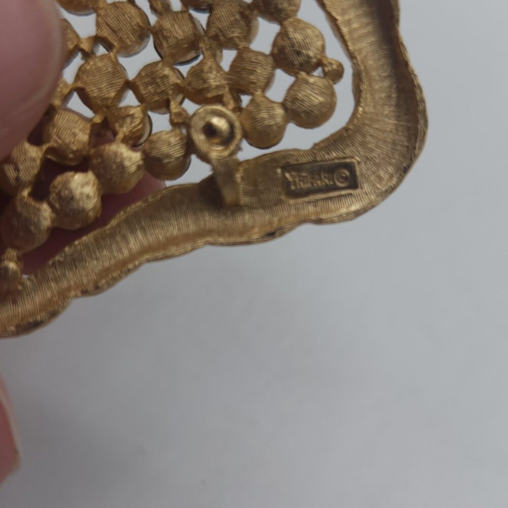 Crown Trifari Vintage Pin Brooch Gold and Bronze Rhinestones - Picture 4 of 6